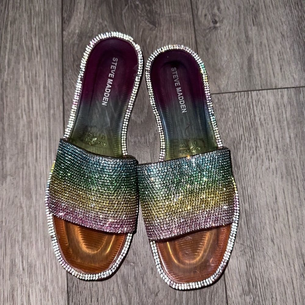 Steve Madden Rainbow Bejeweled Joyous Slides